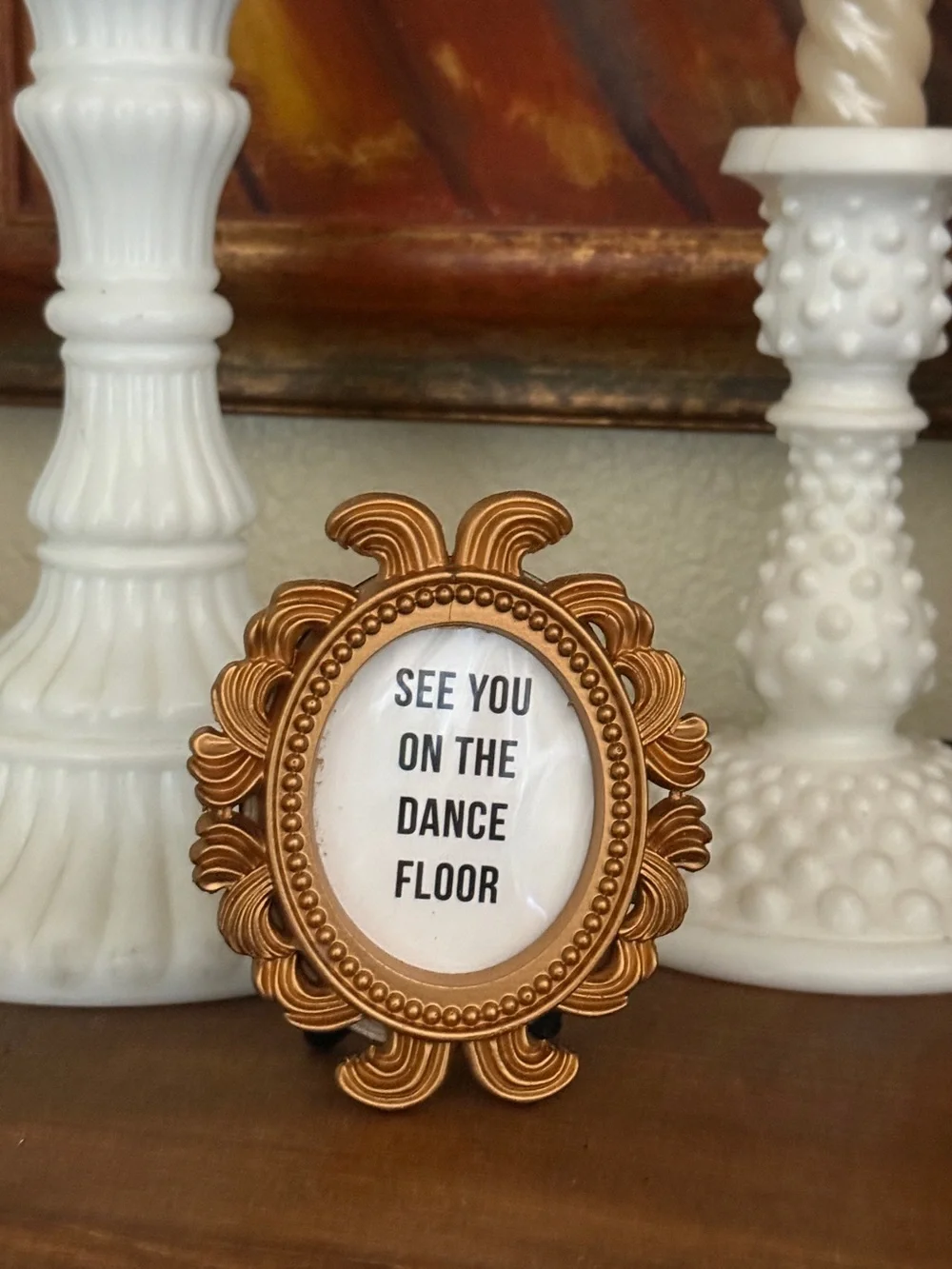 New honorable citizens original art miniature gold ornate oval frame dance 2x3”